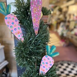 Pink Patterned Metal Carrots Set of 3; Floral, Polka Dot, and Plaid